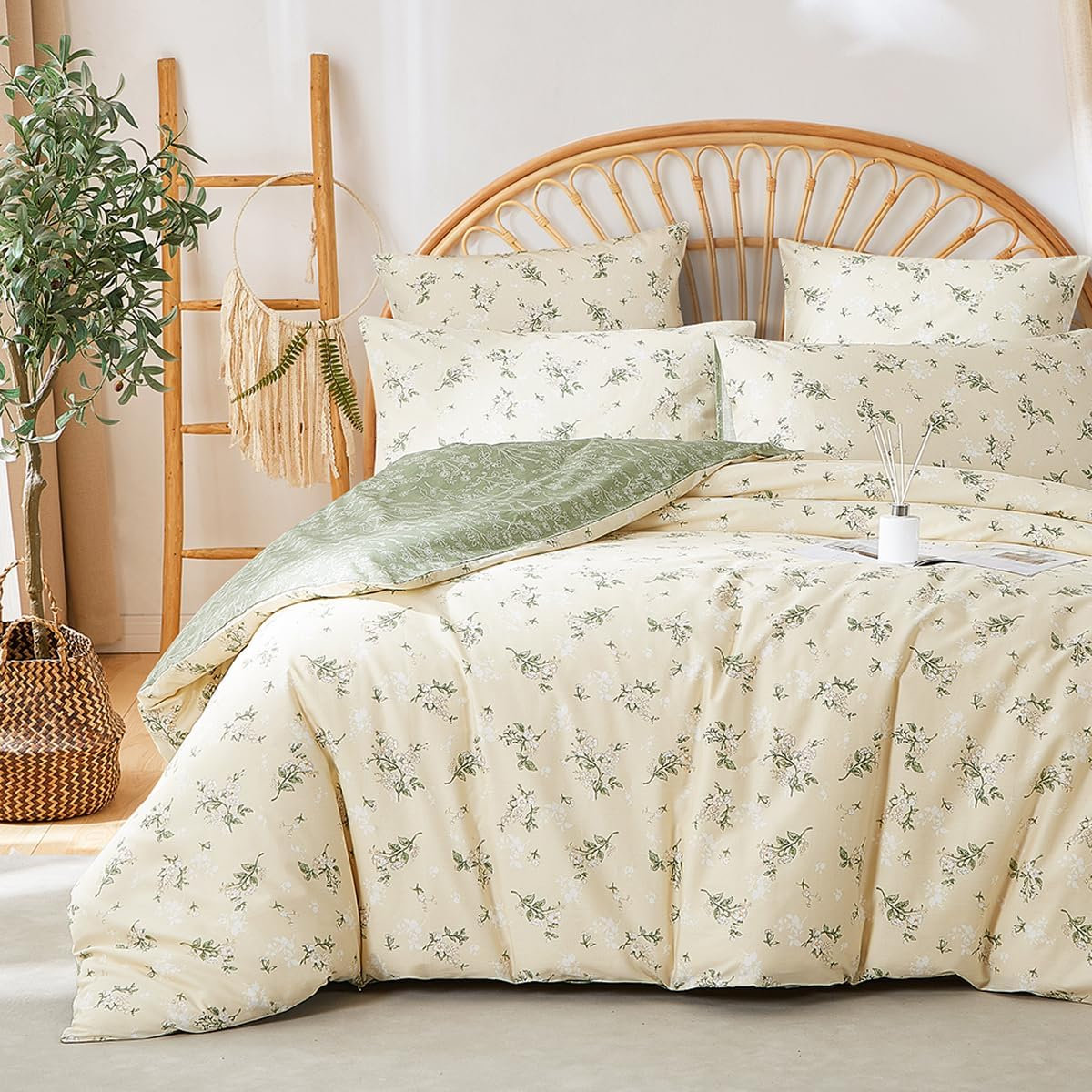 Nayoroom SJT-CT-CYS Chic Green Floral Botanical Duvet Cover Set 100% ...